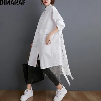 DIMANAF Plus Size Blusa Camisas de Mulheres de Roupas de Moda Lace Floral Elegante Senhora Tops Solto e Casual Manga Longa, Botão Cardigan
