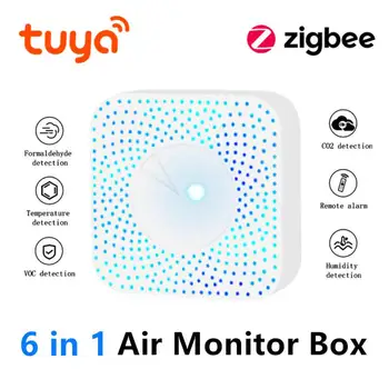 Tuya Zigbee Smart Ar Mordomo da Qualidade do Ar Monitor de CO2 VOC Detector de Gás Sensor de Automação Família Temperatur Sensor de Umidade