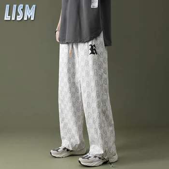 LISM Nova Solto Homens Harajuku Grande Perna de grandes dimensões Homem Calças Xadrez Movimentando-calças de Moletom Masculina, Moda Casual Calças de Streetwear