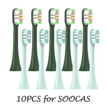 10 PCS de Cobre Livre Substituível Cabeças de Escova para SOOCAS X3/X3U/X5 Macio DuPont Cerdas de Hortelã/VanGo Verde Sonic Recargas de Bicos