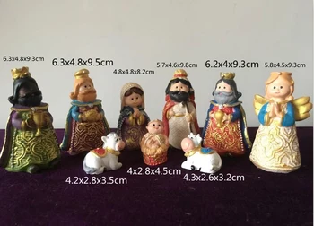 9pcs Bonito Natividade Conjunto Natal Presépio em Miniatura de Crianças de Berço Artesanato de Resina de Trabalho Religiosa Enfeites de Natal, Presente