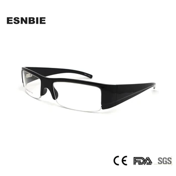 ESNBIE TR90 Armações de Óculos Masculino Praça Metade Óculos de Armação de Homens 6 Projetos de Base Óculos Preto