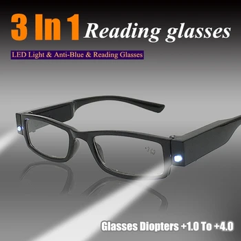 2021 LED com Luz de Leitura Óculos Anti-Luz azul homens e Mulheres de Moda Full Frame de Óculos de Leitura +1.0+4.0 чехол для очков