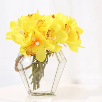 Flores Artificiais De Orquídeas De Toque Real De Látex 6 Cabeças Cymbidium Falso Flor Decoração De Casa, Decoração De Casamento Da Noiva Segurando O Buquê