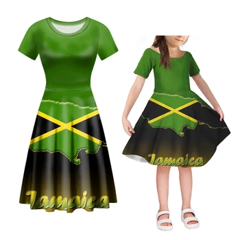 NOISYDESIGNS Mulheres de Vestido de Verão Jamaica Impressão Bandeira Harajuku Manga Curta O Pescoço Partido da Família de Mãe e Filha Festa de Roupas 2022