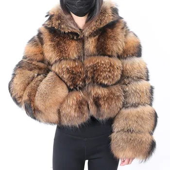 MAOMAOKONG 2022 Natural Real raccoon casacos de peles casaco com capuz Super quentes de Mulheres de inverno, Moda de Luxo, tamanho grande de vestuário Feminino