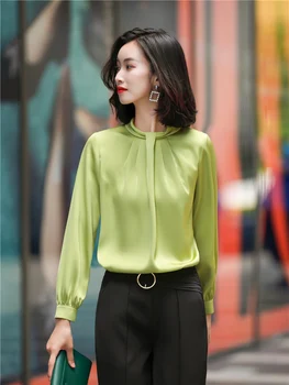 Blusa de cetim Mulheres de Roupas Elegantes Social Chic Mulheres Camisa Nova Coleção De 2022 Outono Vintage Verde cor-de-Rosa Tops Femininos Bluse