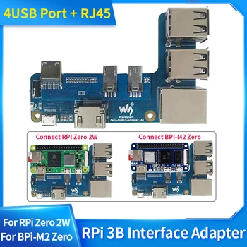 Raspberry Pi Zero 2W Banana Pi M2 de Zero a RPI 3B Placa de Expansão 4USB Porta +RJ45 Adaptador de Interface para o Pi 3B USB Compatível com HDMI