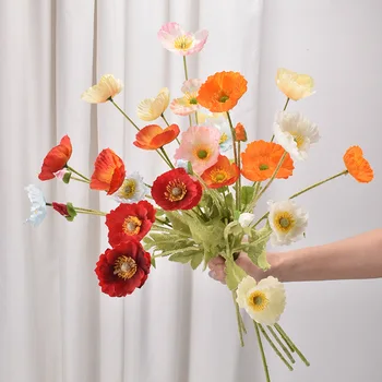 4Head Simulação de Papoilas de Decoração de Casamento Artificial de Papoula Flores de Casamento, Decoração Enfeites de Flores de Seda Falso Flores