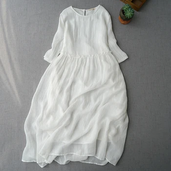 A coleção primavera / Verão das Mulheres Solta Japão Estilo Doce Fada Confortável Água Lavada Fina Rami Pulôver de Vestidos de Branco W/h Correia