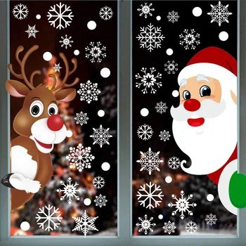 Natal Janela Adesivos de Papai Noel, Renas do floco de Neve de Feliz Natal Eletrostática Adesivos para o Vidro de Natal Decalques Decortions