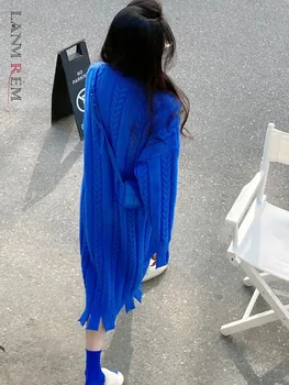 LANMREM metade do comprimento, Espessura Azul Torção Camisola de Malha Para as Mulheres de Borla Pulôver de 2023 a Primavera E o Inverno de Novo na Moda Vestuário 2R7637