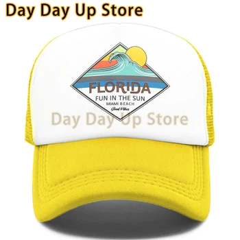 Flórida o Tampão do Trucker Hat à beira-Mar em Miami Beach, Tampão do Engranzamento de Férias Sandbeach Mar Onda Surf Chapéu, Boné para Homens Mulheres Jovens