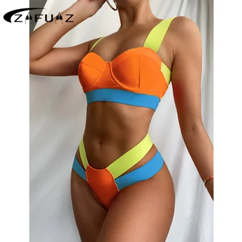 2023 Sexy Biquini da Mulher de Cintura Alta trajes de banho Patchwork Tanque de Maiô Mulheres de Empurrar as roupas de Banho de Duas peças de Praia no Verão Natação