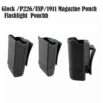Tática Única Revista de Bolsa de Pistola Mag Cinto Lanterna Titular Estojo Pack Para 9mm Glock De Calibre .45 M9 P226 HK USP