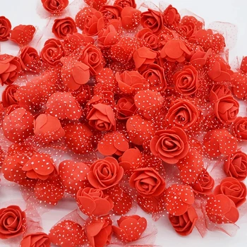 50Pcs/monte 3,5 cm Mini Espuma de PE Rose Cabeças Artificial de Flores de Seda Para o Jardim Home DIY Pompom Grinaldas de Noiva Decoração de Suprimentos