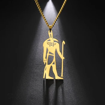 LIKGREAT Deus Egípcio Talismã Pingente de Aço Inoxidável da Colar para Mulheres/Homens de Sabedoria Thoth Ibis-cabeça Amuleto Banhado a Ouro Jóias