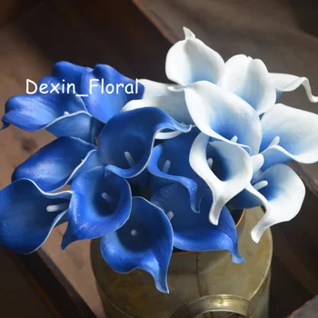 Picasso Azul Royal Lírios De Calla Toque Real Flores De Seda, Bouquets De Casamento, Artificial Lírio De Calla Flores Artificiais