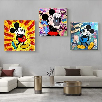 Disney Tela Pintura A Aguarela De Grafite Arte Pop Anime Cartoon Cartaz Impressão De Parede De Mickey Mouse, Pato Donald Fotos De Decoração De Quarto