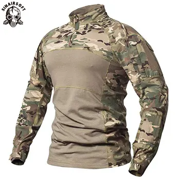 SINAIRSOFT Homens Táticas Militares de Combate, a Camisa de Algodão Respirável Assalto do Exército Camo Camiseta Manga Longa de Esportes ao ar livre LY0107