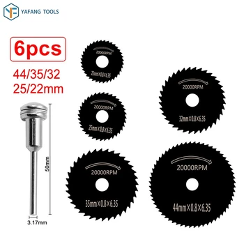 6pcs/set 22mm~44mm HSS Lâminas de Serra de ferramentas rotativas de Corte de Disco para Dremel Broca de Madeira PVC Cortador de Ferramentas de Poder