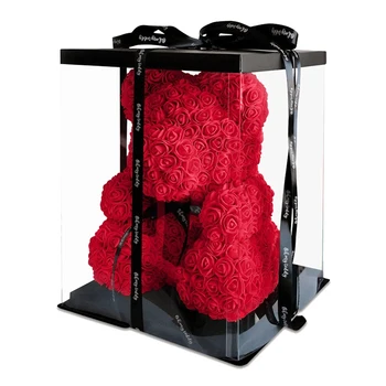 O Transporte da gota 25/40 cm Vermelho ursinho de Pelúcia Rosa de Flores Artificiais do Natal Caixa Presente para Mulheres Presente do Dia dos Namorados Urso de Pelúcia