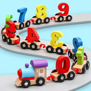 Trem De Brinquedo Dez Carruagens Destacável Educacional Cartoon Número De Trem De Madeira Brinquedos De Ciências Educativas De Artesanato, Kit Para Presente De Criança