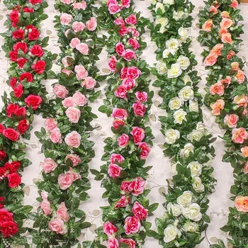 Flor Artificial Branco Vermelho Rosa Vinha Ivy Casamento Escritório de Parede Vinha ao ar livre do Jardim de Festa, Decoração do Falso as Plantas de Flor de 2.2 m