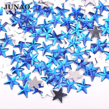 JUNAO 100 peças de 10mm, de Cor Azul, Estrela de Strass Adesivo Cola Na Roupa de Retalhos Plana Pedras de Cristal Não Costurado em Strass Decoração