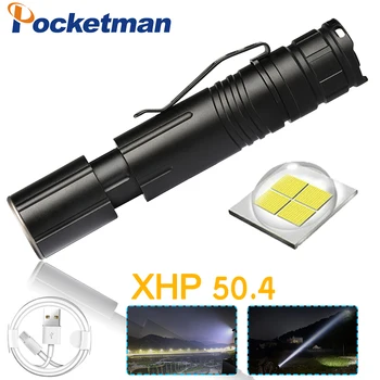 Brilhante Super do Bolso XHP50 Lanterna LED Recarregável USB Lanterna Tática Lanterna Impermeável Zoom Tocha
