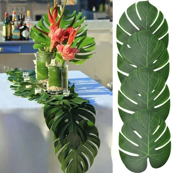Verão Tropical Artificial Folhas de Palmeira para o Casamento Havaiano Luau Selva Festa de Aniversário, Decoração do Falso Planta Tartaruga Folha