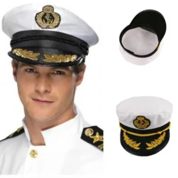 Vintage Adulto Do Partido Do Vestido Extravagante Unisex Branco Ajustável De Capitão, Marinheiros Da Marinha, Capitão De Barco Cap Militar Chapéu