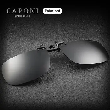 CAPONI Marca Polarizada Clipe de Óculos de Armação Diária de Condução Preto Lentes 100% de Proteção UV Fliped Até Óculos de sol Clipe Homens CP1282