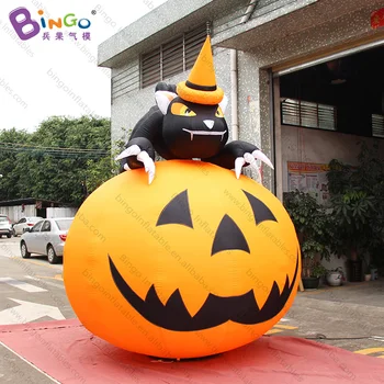 O Halloween de 10 metros inflável de abóbora com gato preto 3 metros de altura airblown halloween insufláveis para decoração de brinquedos