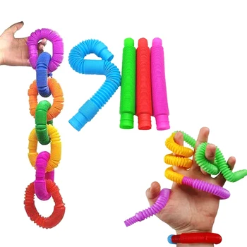 6Pcs Tubo Telescópico Sensorial Brinquedo se Mexer Anti-Stress, Aliviar Elástico de Fole Squeeze Dobrável Tubo Luminoso Brinquedo Presentes das Crianças