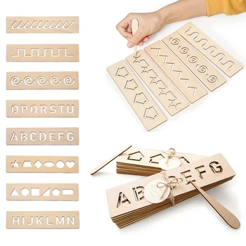 1set Brinquedos de Madeira de ensino Montessori Caneta Placas de Controle de Aprendizagem de verificação Ortográfica do Word Número da Carta de Groove Cognição Placa de Escrita