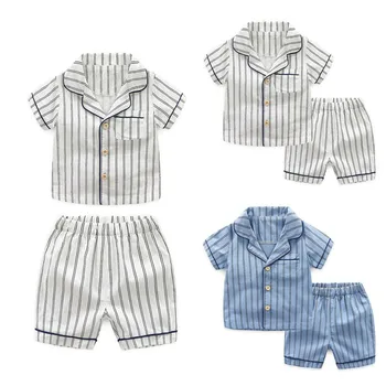 PUDCOCO mais novo Garoto Meninos do Verão do Algodão do Pijama Listrado Homewear Crianças Loungewear Pijamas Conjuntos de Camisola 2-7T