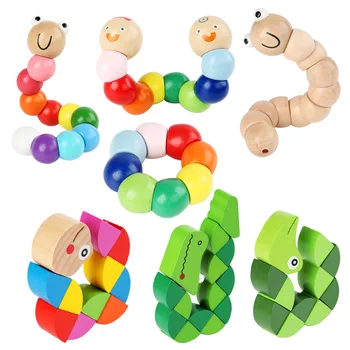 1PCS Colorido Caterpillar Brinquedo de Madeira Torcida Nematoide de Fantoches para Crianças Cognitivo Educacional Divertido Dedo do Bebê Calmante Brinquedo de Presente