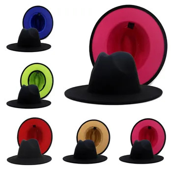 Homens de chapéu Fedora mulheres do estilo Britânico de Outono e Inverno dupla face cor de correspondência de jazz de lã chapéu novo apartamento, com a aba do chapéu