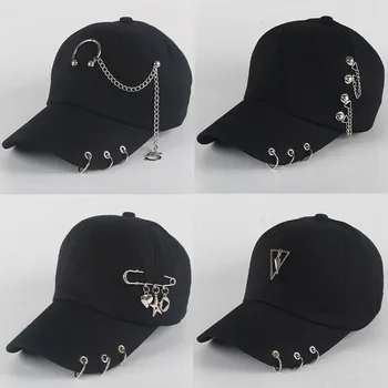 A moda hip hop algodão boné de beisebol Criativo Piercing Anel Caps Punk Adultos Casual Sólido Ajustável Unisex Snapback chapéu de chapéus