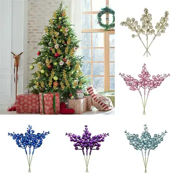 12 Pacotes de Frutos, Caules Coroa Glitter Árvore de Natal Artificial de Natal DIY Decoração de Árvore de Natal, Enfeites Para Festa
