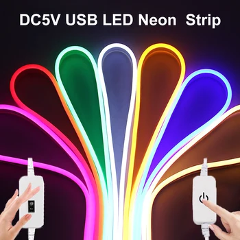 1M 2M 3M 4M 5M USB LED Neon, Luzes de Tira 5V 2835 Impermeável 120LEDs/m Flexível Led Fita Toque Dimmer/ Mão de Varredura do Sensor de Fita