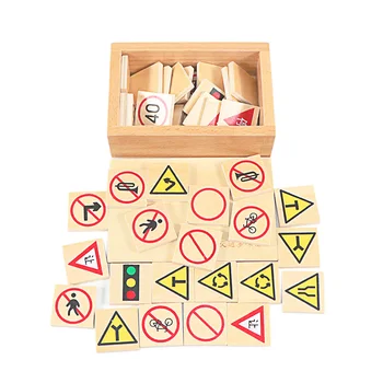 Brinquedo do bebê Montessori Materiais de Madeira Tráfego Domino Blocos de Sinal de Trânsito de Brinquedos para Crianças Educativa Precoce de Aprendizagem Kingdergarden