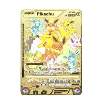 Pokemon Gold Cartão de Metal de Alta PS Raichu Pikachu Blastoise Venusaur VMAX Grande Super Card Versão em inglês Coleção de jogos de Cartão de Brinquedo