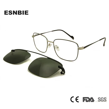 ESNBIE Mens Óculos de Armação de Óculos Com Clip de Óculos Ímã Lente a Proteção Uv400 Óculos de sol Quadrado Vidros Ópticos