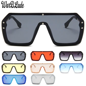WarBLade 2019 Moda Vintage Oversized Quadrado Óculos de Homens, Um Pedaço de Lente Grande Armação óculos de Sol Para Mulheres UV400 Espelho de Prata