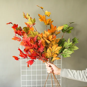 Folhas De Outono Seda Maple Galho De Árvore Ins Vento Artificial De Plantas Para A Casa De Festa Bar Queda De Decoração De Fotografia Com Adereços