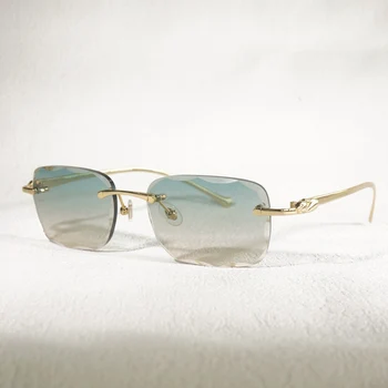 Vintage Leopard Estilo dos Óculos de sol das Mulheres sem aro Diamante de Corte de Metal Armação de Óculos para os Homens Exterior, Clube de Oculos Tons