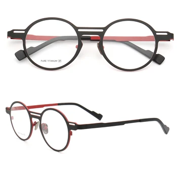 Mulheres Rodada Premium Titânio Puro óculos de moldura para os homens Retro óculos quadros de Moda DoubleBridge de Alta qualidade de óculos de armação