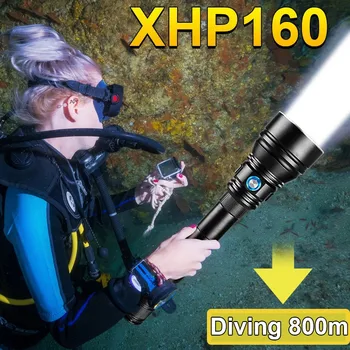 Mais Poderoso XHP160 Mergulho Lanterna IPX8 Waterproof a Luz do Flash 800M Lâmpada Subaquática XHP90.3 Lanterna Mergulho Recarregável Tocha